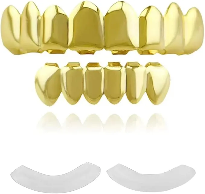 Dientes de Hip Hop - Joyas para Hombres Chapadas en Oro - para Halloween, Fiestas, Decoraciones y Amantes del Hip Hop (Oro y Cobre)