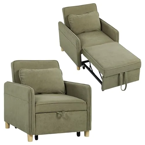 HOMCOM Sofá Cama de 1 Plaza 3 en 1 Plegable Tapizado 74x85,5x82 cm Verde