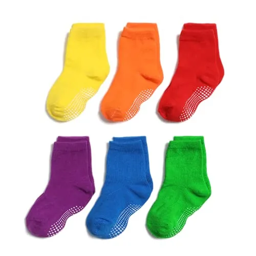 QIYIENDIAN 6 pares de calcetines antideslizantes y cálidos con puños para bebés, niños y niñas（3-5 jaar3 - multicolor B）