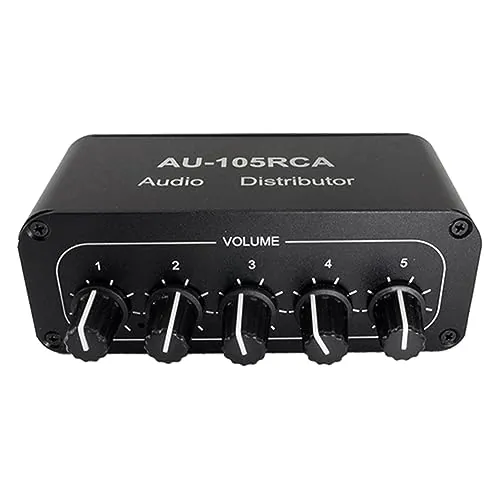 Iegefirm Distribuidor de audio de 5 canales Mezclador estéreo con 1 entrada y 5 salidas - Divisor para amplificador de potencia Distribuidor de audio activo duradero Fácil instalación Fácil de usar