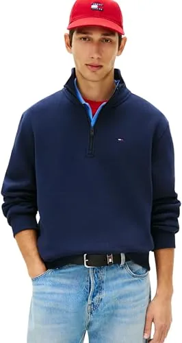 Tommy Jeans Sudadera con Cremallera Hombre Fleece con Cuello Medio, Azul (Dark Night Navy), XXL