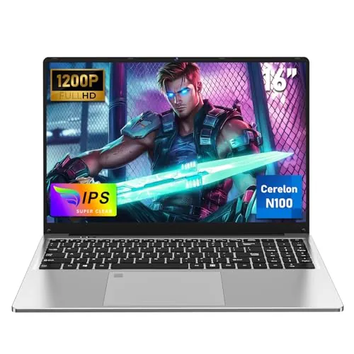 NAIKLULU 16 Pulgadas Ordenador Portatil Processor N100 (1,0 a 3,4GHz), RAM 16GB SSD 1TB Laptop 2026 Computadora Pc Portatil Notebook/Teclado Completo Retroiluminado/1920x1200P/Webcam