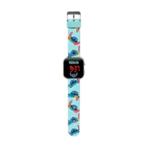 Disney Stitch Reloj Digital LED, Reloj Infantil Correa Ajustable, Funcion Hora y Fecha, Regalo Niños y Niñas | Azul
