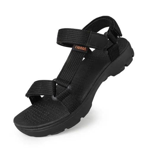 riemot Sandalias deportivas de mujer y hombre, ajustables y cómodas con suela antideslizante y forro suave de Punta Descubierta, Sandalias de Verano, deportivo, senderismo, Negro EU37