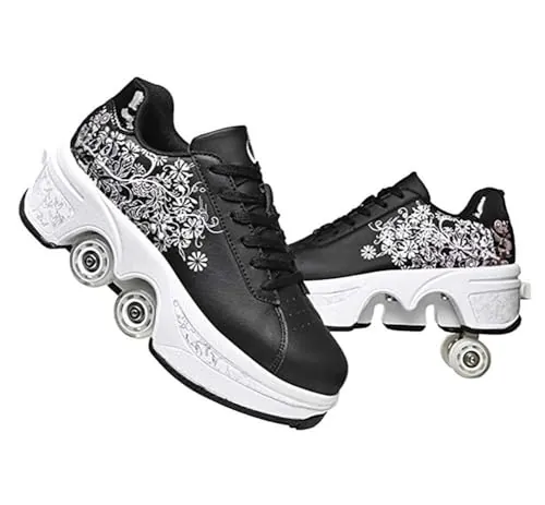 Skateboarding Niños Zapatillas 2 En 1 Patines Zapatillas Quad Rued Sneakers Moda Regalo de cumpleaños Niños y niñas