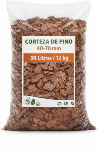 Corteza de Pino Premium Bolsa de 50 litros tamaño 40-70 mm (Peso: 12 kg)