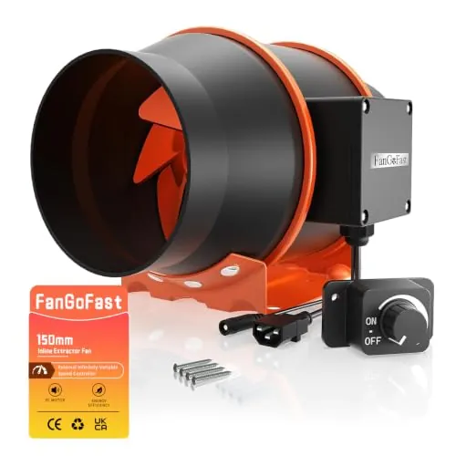 FanGoFast Extractor de Aire 150mm Regulable, 684 m³/h En Línea Ventilador Extractor de Conducto con enchufe IEC para Baño, Booster, tienda de cultivo, Garage, Cucina