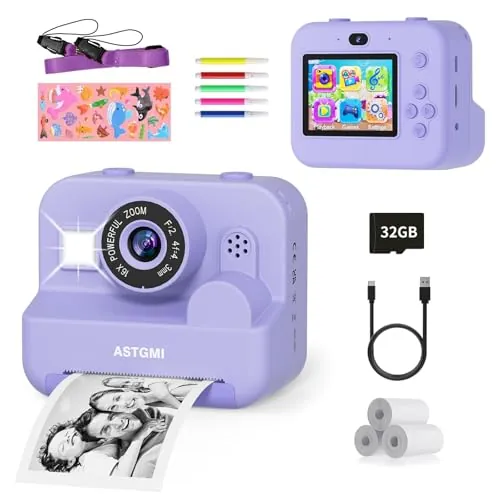 Camara de Fotos instantaneas,Selfi Camara instanea,1080P 2,4''HD Video Camara Fotos Infantil para niños con Tarjeta SD de 32GB,Regalos comunion para niñas de 3 a 12 años Cumpleaños Navidad(Morado