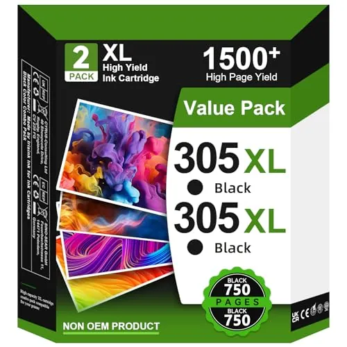 305XL Negro Cartuchos de Tinta Compatible con Tinta HP 305XL, 305 XL para Cartuchos HP 305 para Deskjet 2820e 2700e 2810e 2720e 2710e Plus 4100e 4200 4220e Envy 6000 6010e 6020e 6030e Pro 6420e 6430e