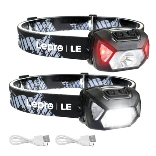 Lepro Linterna Frontal LED Recargable 2000lux Paquete de 2