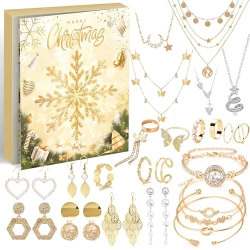 Calendario de Adviento de joyas 2025 calendario de Navidad para mujeres y niñas, 24 sorpresas, pulsera, collar y pendientes, juego de joyas para mujer, regalos de Navidad para mujeres, niñas