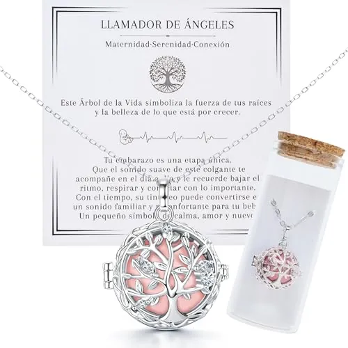 MOMENTUM Llamador de Angeles Embarazada - Dulce sonido - Presentación Premium - Collar meditación Arbol de la Vida - Regalo Original (ROSA)