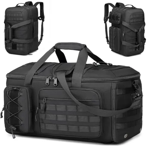BlesMaller Bolsa de deporte 3 en 1 para hombre con compartimento para zapatos y función de mochila, 50 l, táctica, equipaje de mano, mochila con compartimento húmedo, bolsa de gimnasio, para