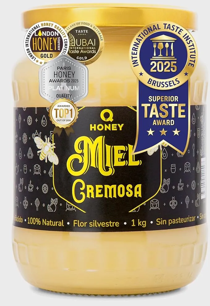 Ganadora del Superior Taste Award 2025 - Miel Cremosa Cruda Untable 1kg, Suave y sin Cristalización, Natural, No Filtrada ni Pasteurizada