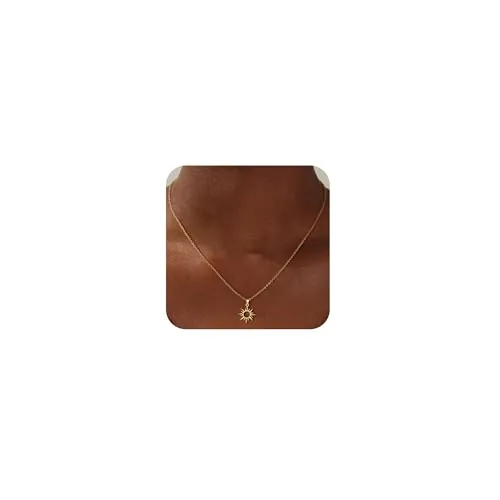 WATEFOER Collar de Oro con Colgante Sol para Mujer, Collar Sol y Luna con Circonitas Cubicas Chapado en Oro de 14K, Collar Gargantilla Girasol Regalo de Joyería (Sol)