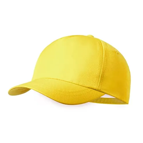 BLUECHOLON Gorra de niño de 5 Paneles Fabricada en Resistente poliéster RPET, de Suave Acabado y Cierre Ajustable. con Orificios de ventilación Bordados (Amarillo)