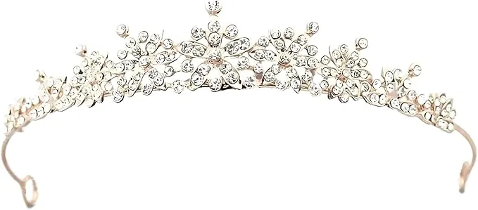 Tiara de boda, corona de reina, diadema de novia, corona pequeña para reina, tiara de cristal, elegante corona dorada, tiara sutil para novia, pequeña corona con diadema para bodas, bailes de