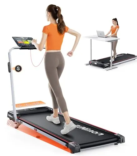 RUNIMON Cinta de Correr Plegable para el Hogar, 6 en 1 Cinta de Caminar con 9% de Inclinación y Asa, 2.5HP para Debajo del Escritorio, Velocidad de 1-12KM/H con Pantalla LED, Control Remoto y App