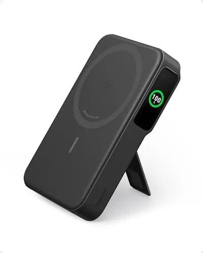 Anker MagGo Power Bank, Cargador Portátil Ultrarrápido de 15W Compatible con MagSafe, Qi2 con Batería 10000mAh con Pantalla Inteligente, para iPhone 17 16(con Cable USB-C)