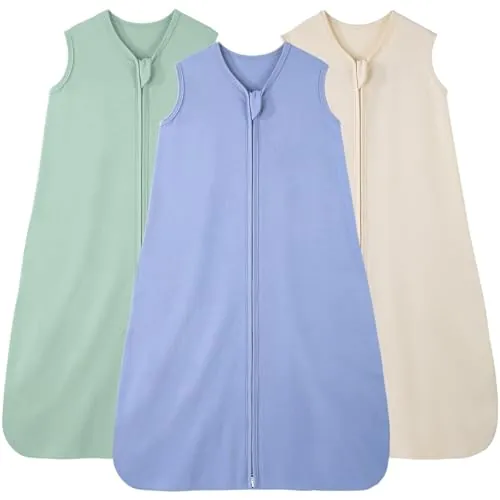 FIEMOL Saco de Dormir para Bebé 0-6 Meses 0.5 Tog Mantas de Algodón, 3 Paquetes Saco de Dormir Transpirable para Recién Nacido 58-66cm Albaricoque
