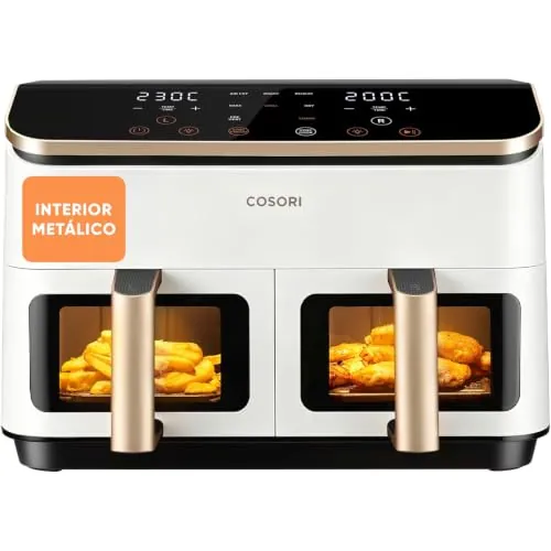 Cosori Freidora de Aire 8,5L, Doble Cesta con Ventana, 10 Funciones, Blanca