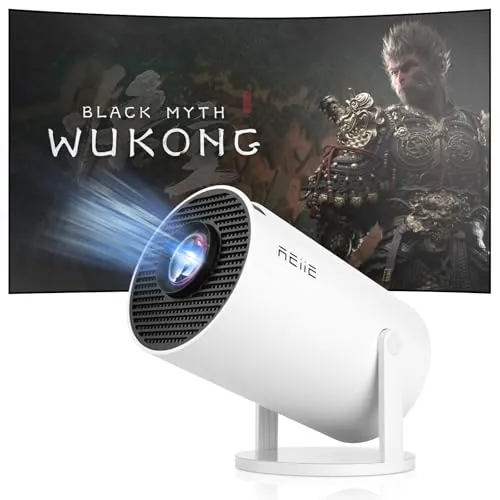 Proyector Mini Reiie 4K 1080P Full HD, Equipado con Android 11, 160ANSI 8000 Lúmenes, Proyector de Video WiFi 6 BT 5.0, Proyector de Películas Rotable 180°