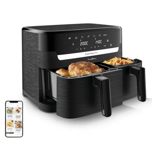 Moulinex XXL Dual Easy Fry 11L: Freidora de Aire de Doble Cesta +8 Personas, Dos cestas (6,5 L + 4,5 L),7 Programas Automáticos, EZ9428F0