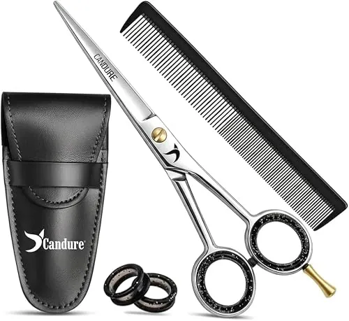 Candure Tijeras de Peluqueria Profesional - Tijeras de Peluquero Acero Inoxidable Tijera Barbero para Corte de Pelo 6.5 Pulgadas (Pulido de Plata)