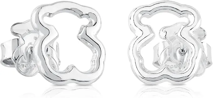 TOUS Pendientes de Plata de Primera Ley para Mujer con Cierre a Presión, Medida del Oso: 1,15 cm, Versátil e atemporal, Colección New Carrusel