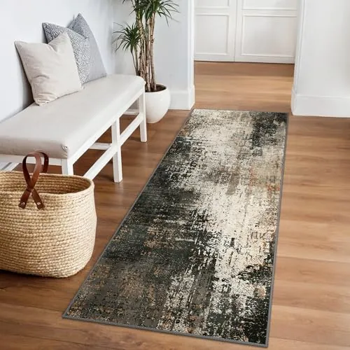 BEIMO Alfombra Salon Pelo Corto, Moderna Alfombra Habitación, Alfombras Antideslizantes Lavables, Alfombras Abstractas para Pasillo, Cuarto Pequeño, Marrón, 80x200cm