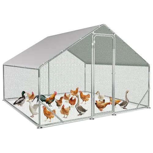 Sonnewelt Gallinero de 3 x 2 x 2 m, de acero galvanizado, para animales pequeños, gallinero, techo, gallinero, con toldo y puerta para mascotas, jaula de pollos, jaula de pájaros, animales pequeños y