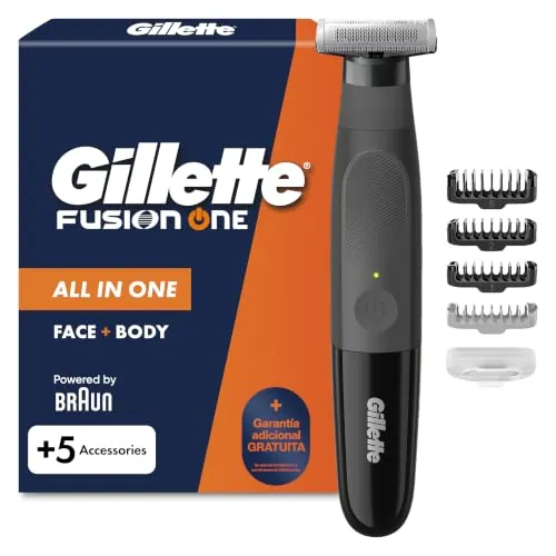 Gillette Fusion One Recortadora de Barba Y Afeitadora Corporal, Negro