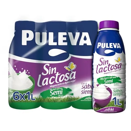 Puleva - Leche Puleva Sin Lactosa Semidesnatada 1 % M.G., Fácil de Digerir, Rico en Calcio y Vitaminas A, D y E, Ideal para Intolerantes a la Lactosa, Pack 6 x 1 L