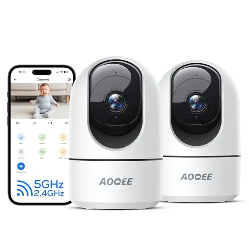 AOQEE 2.4/5 GHz Cámara Vigilancia WiFi Interior 3MP, Grabación 24/7, 2 Pack