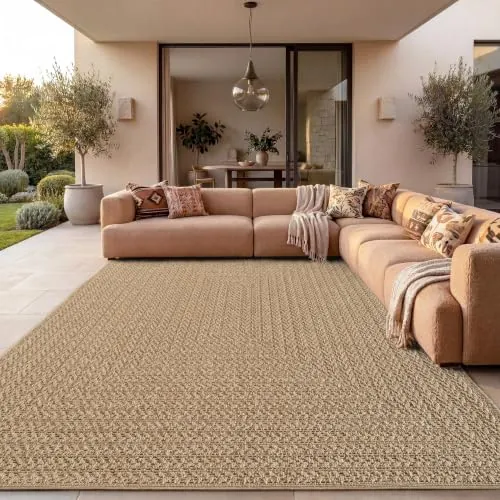 Paco Home Alfombra de Yute para Interior y Exterior - Natural y Negra, Resistente y Elegante, Ideal para Patio y Salón, tamaño:240x340 cm, Color:Beige 3