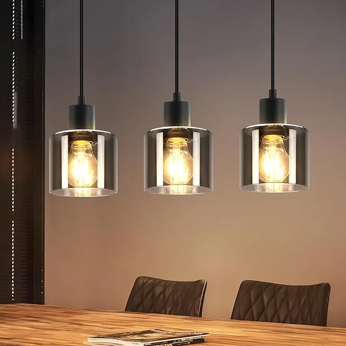 ZMH Lámpara de mesa de comedor colgante Negro - E27 Vintage 3 llamas lámpara de mesa de comedor Industrial retro para sala de estar Hotel Oficina (sin bombillas)