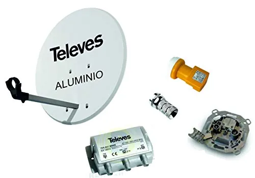 Kit Antena PARABOLICA 63cm Aluminio + Mezclador DE SATELITE + Toma Final SEPARADORA DE SEÑALES