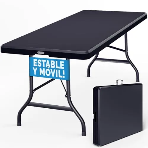 CASARIA Mesa Plegable Camping 183x76Cm Antracita | Resistente, Interior, Exterior, Terraza, Multiusos, Superficie robusta, Fiestas, Jardín, Hasta 8 Personas, Fácil Montaje
