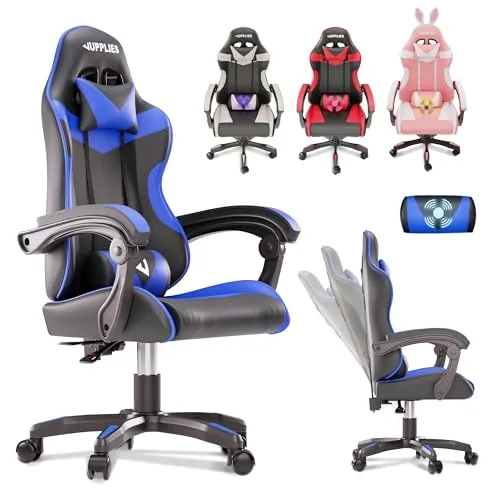 JUPPLIES Silla Gaming Profesional con Masajeador - Silla de Oficina Ergonómica con Reposapiés, Altura Regulable y Respaldo Abatible - Silla Gamer para Juegos
