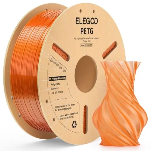 ELEGOO Filamento PETG 1.75mm 1KG Naranja Translúcido para Impresora 3D