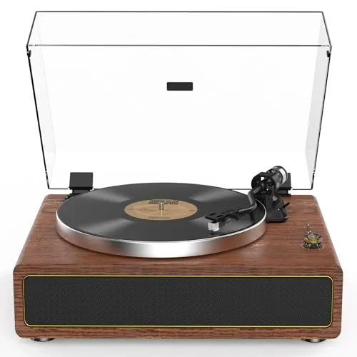 Tocadiscos de Vinilo con Altavoz estéreo HiFi Integrado, Tocadiscos Bluetooth 33/45 RPM Parada Automática/Salida RCA/Aux in Reproductor Vinilo