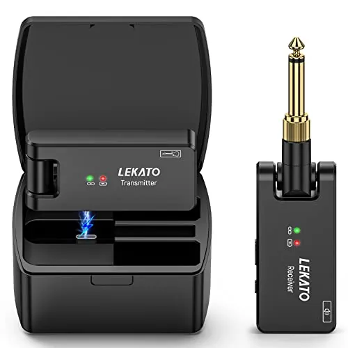 LEKATO Sistema inalámbrico de guitarra con caja de carga 2.4GHz Transmisor de guitarra inalámbrico Receptor Cable de guitarra inalámbrico Bajo Sistema de guitarra