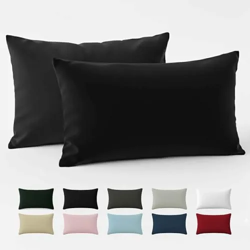 Funda Almohada 50x70 Algodón Reforzado (Pack de 2) - Negro - Tela Apretada de 57 Hilos/cm² - Funda de Almohada 50 x 70 - Certificación Oeko Tex - Dreamzie