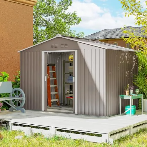 Outsunny Caseta de Jardín Exterior 4,9 m² 277x195x192 cm Gris Claro