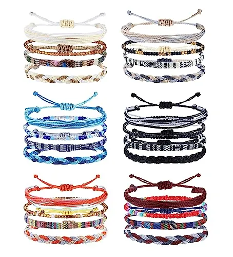 Morfetto 24 Piezas Pulsera Boho Surfer Tobillera Tobilleras con Cuentas Ajustables Pulsera Trenzada Hecha A Mano Tobillera Colorida Pulseras de Tobillo de Cuerda de Verano para Mujeres Hombres Clásico