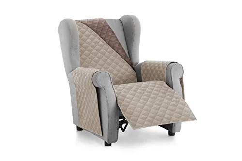 Textilhome Funda Sofá MALU 1 Plaza Sillón Relax Orejero Reversible Beige | Ideal para mascotas y niños, protege el sofá de manchas, pelos, arañazos y desgaste diario.