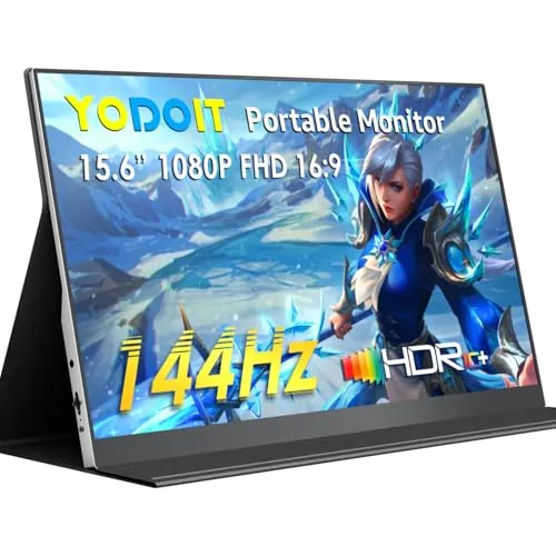Yodoit Monitor portátil de 15,6 Pulgadas, 144 Hz, 1920 x 1080 FHD, Pantalla IPS con USB Tipo C, Altavoz Integrado, Pantalla para PC, portátil, Xbox, PS 3/4/5, Switch y TV