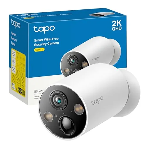 Tapo [2024 Nuevo] C425 - Cámara Wi-Fi de Batería para Exterior/Interior, 2K QHD, 10000mAh, IA Mejorada, Visión Nocturna a Color, Base Magnética, No Requiere Hub, Compatible con Panel Solar