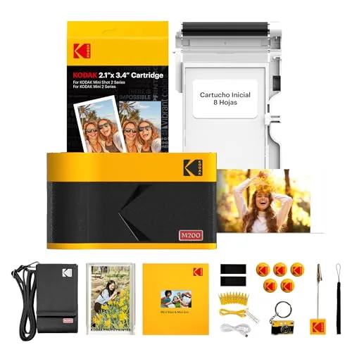 KODAK Mini 2 ERA 4PASS Impresora de Fotos Portátil (5,3x8,6cm) (Impresora + Pack de Regalo con 38 Hojas (8 Hojas Iniciales + 30 Hojas), Amarillo)