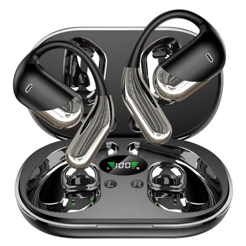 Auriculares Inalámbricos Bluetooth 6.1, Cascos Inalámbricos Open Ear | Gancho Flexible, 80H Batería, Pantalla LED, ENC, IPX7 Impermeable, Traductor en Tiempo Real, Oreja Abierta Running y Oficina